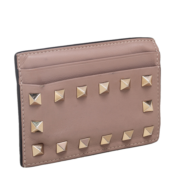 VALENTINO Dusty Pink Leather Rockstud Card Holder - Picture 3 of 9
